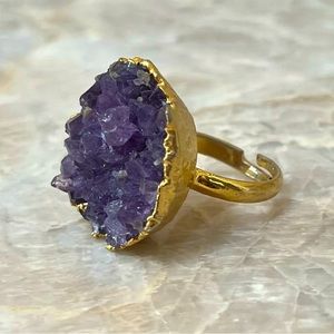 Raw Amethyst Gemstone Adjustable Ring